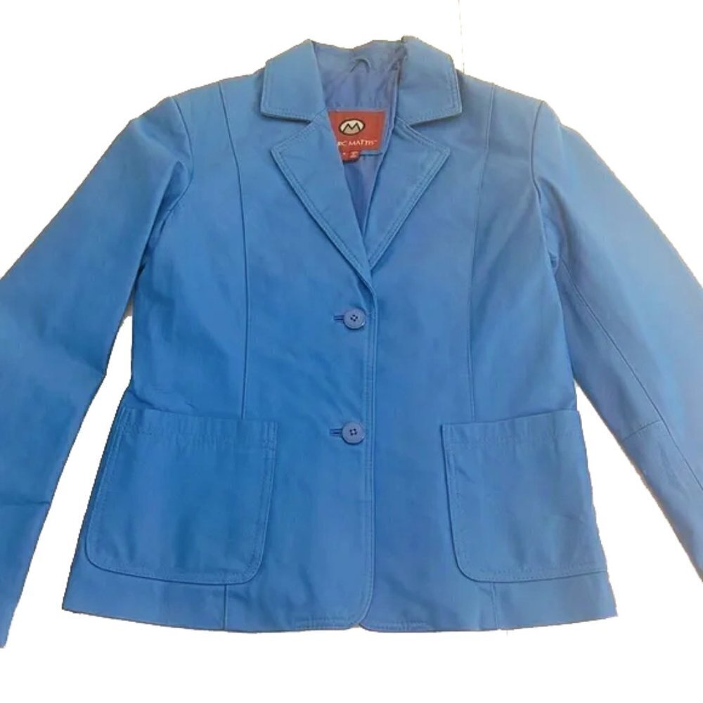 🆕 NWT MARC MATTIS VINTAGE Blue Genuine Leather Jacket Size Small